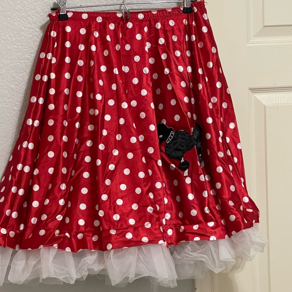 Weissman child large red and white pilka dot poodle skirt, matching hairpiece